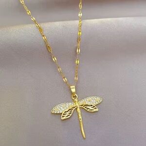 Gold Dragonfly Pendant Necklace